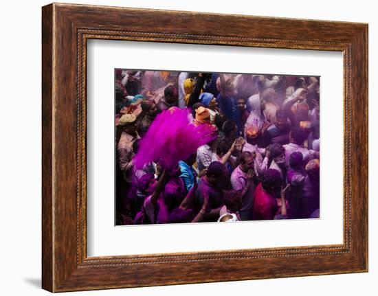 Lathmar Holi Celebrations in Bankei Bihari Temple, Vrindavan, Braj, Uttar Pradesh, India, Asia-Ben Pipe-Framed Photographic Print