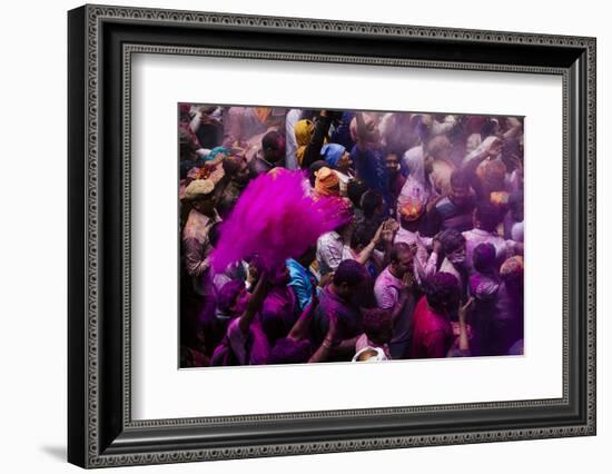 Lathmar Holi Celebrations in Bankei Bihari Temple, Vrindavan, Braj, Uttar Pradesh, India, Asia-Ben Pipe-Framed Photographic Print