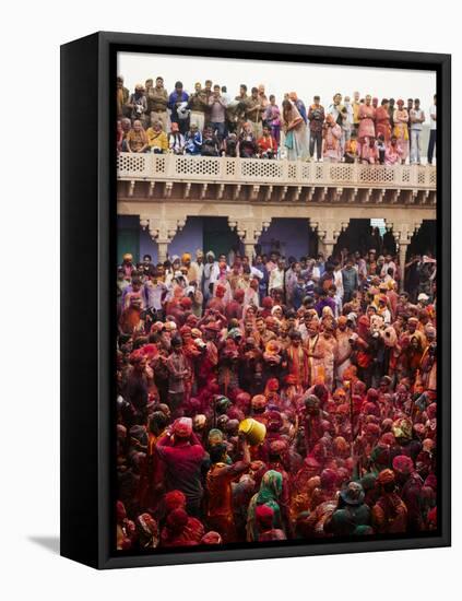 Lathmar Holi Celebrations in Nand Rae Temple, Nandagaon, Braj, Uttar Pradesh, India, Asia-Ben Pipe-Framed Premier Image Canvas