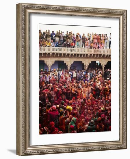 Lathmar Holi Celebrations in Nand Rae Temple, Nandagaon, Braj, Uttar Pradesh, India, Asia-Ben Pipe-Framed Photographic Print
