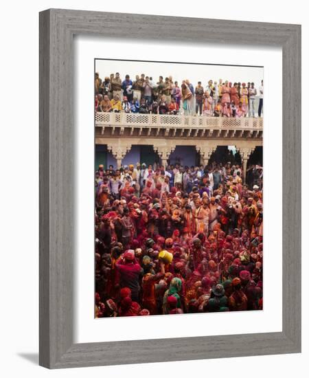 Lathmar Holi Celebrations in Nand Rae Temple, Nandagaon, Braj, Uttar Pradesh, India, Asia-Ben Pipe-Framed Photographic Print