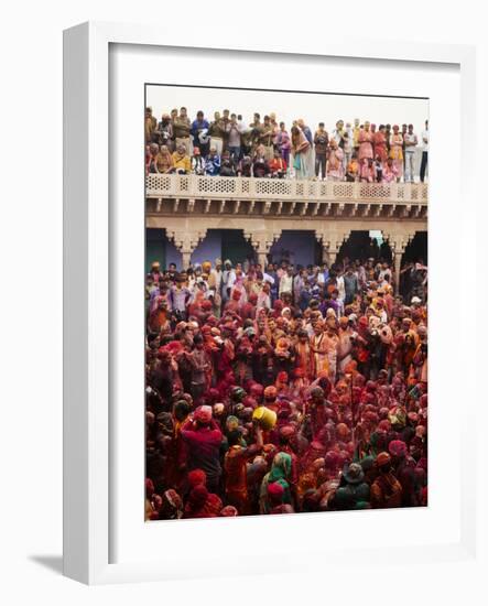 Lathmar Holi Celebrations in Nand Rae Temple, Nandagaon, Braj, Uttar Pradesh, India, Asia-Ben Pipe-Framed Photographic Print