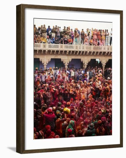 Lathmar Holi Celebrations in Nand Rae Temple, Nandagaon, Braj, Uttar Pradesh, India, Asia-Ben Pipe-Framed Photographic Print