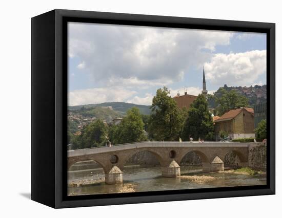 Latin Bridge (Latinska Cuprija), Across the River Miljacka, Sarajevo, Bosnia, Bosnia-Herzegovina-Graham Lawrence-Framed Premier Image Canvas