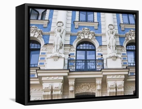 Latvia, Riga, Art Nouveau District, Strelnieku Iela Street, Stockholm School of Economics-Walter Bibikow-Framed Premier Image Canvas