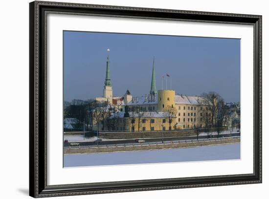 Latvia, Riga Historic Centre, Castle on Frozen Dvina-null-Framed Giclee Print