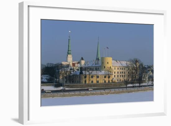 Latvia, Riga Historic Centre, Castle on Frozen Dvina-null-Framed Giclee Print