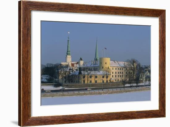 Latvia, Riga Historic Centre, Castle on Frozen Dvina-null-Framed Giclee Print