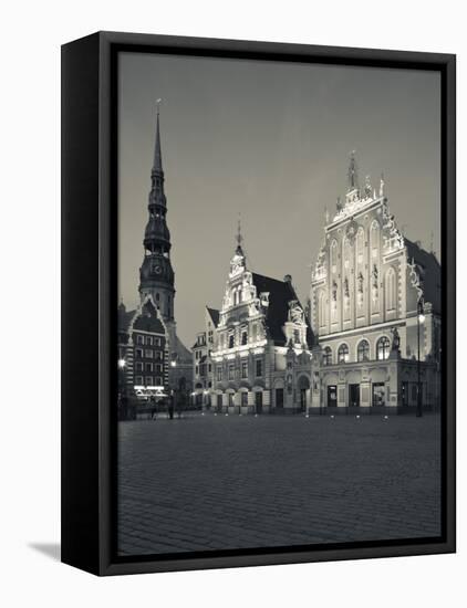 Latvia, Riga, Old Riga, Blackheads' House, B;1344, Exterior and St; Peter's Lutheran Church-Walter Bibikow-Framed Premier Image Canvas