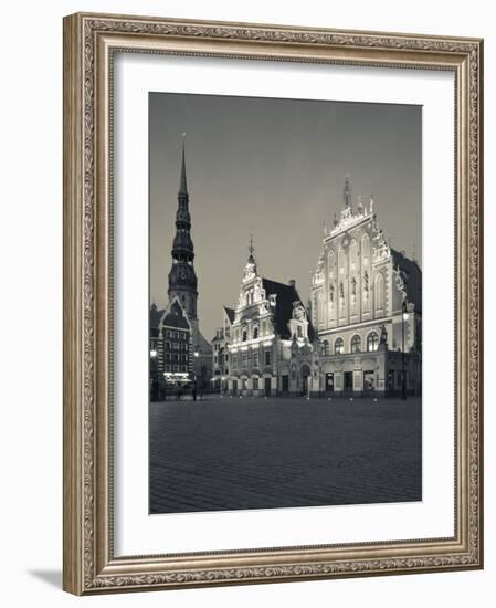 Latvia, Riga, Old Riga, Blackheads' House, B;1344, Exterior and St; Peter's Lutheran Church-Walter Bibikow-Framed Photographic Print