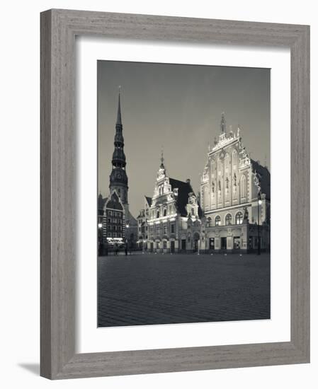 Latvia, Riga, Old Riga, Blackheads' House, B;1344, Exterior and St; Peter's Lutheran Church-Walter Bibikow-Framed Photographic Print