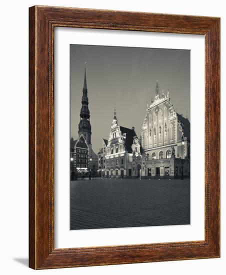 Latvia, Riga, Old Riga, Blackheads' House, B;1344, Exterior and St; Peter's Lutheran Church-Walter Bibikow-Framed Photographic Print