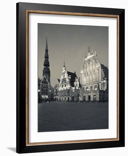 Latvia, Riga, Old Riga, Blackheads' House, B;1344, Exterior and St; Peter's Lutheran Church-Walter Bibikow-Framed Photographic Print