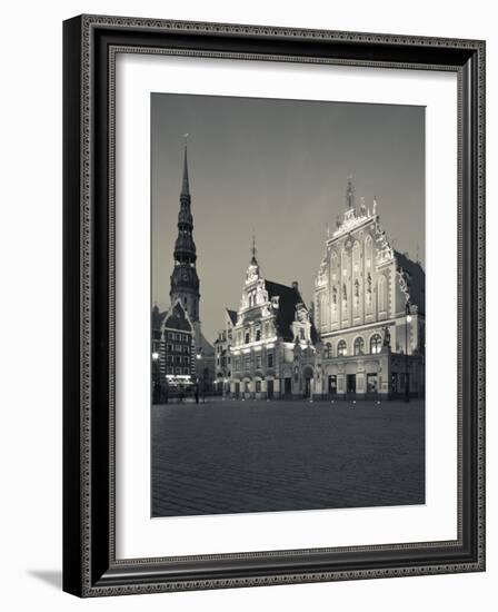 Latvia, Riga, Old Riga, Blackheads' House, B;1344, Exterior and St; Peter's Lutheran Church-Walter Bibikow-Framed Photographic Print