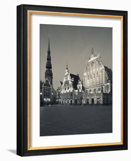 Latvia, Riga, Old Riga, Blackheads' House, B;1344, Exterior and St; Peter's Lutheran Church-Walter Bibikow-Framed Photographic Print