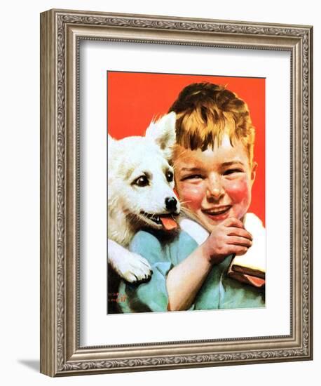 Laughing Boy with Sandwich and Puppy-Norman Rockwell-Framed Giclee Print