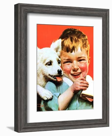 Laughing Boy with Sandwich and Puppy-Norman Rockwell-Framed Giclee Print