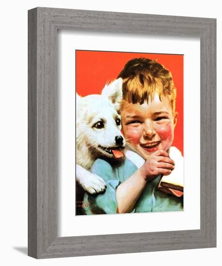 Laughing Boy with Sandwich and Puppy-Norman Rockwell-Framed Giclee Print