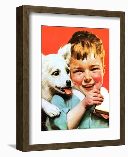 Laughing Boy with Sandwich and Puppy-Norman Rockwell-Framed Giclee Print