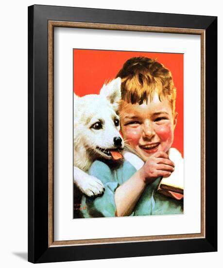 Laughing Boy with Sandwich and Puppy-Norman Rockwell-Framed Giclee Print