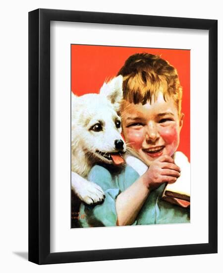 Laughing Boy with Sandwich and Puppy-Norman Rockwell-Framed Giclee Print