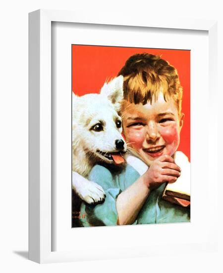 Laughing Boy with Sandwich and Puppy-Norman Rockwell-Framed Giclee Print