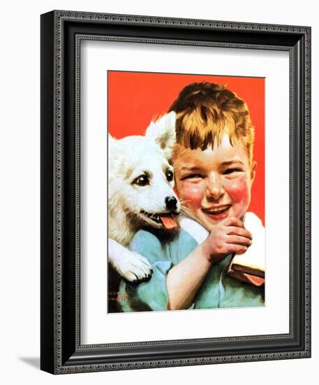 Laughing Boy with Sandwich and Puppy-Norman Rockwell-Framed Giclee Print