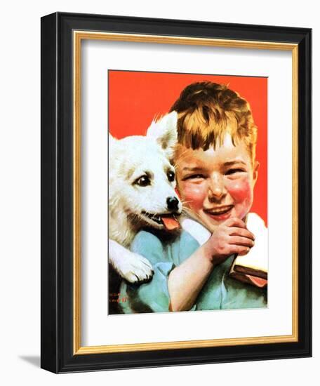 Laughing Boy with Sandwich and Puppy-Norman Rockwell-Framed Giclee Print