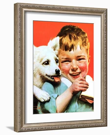 Laughing Boy with Sandwich and Puppy-Norman Rockwell-Framed Giclee Print