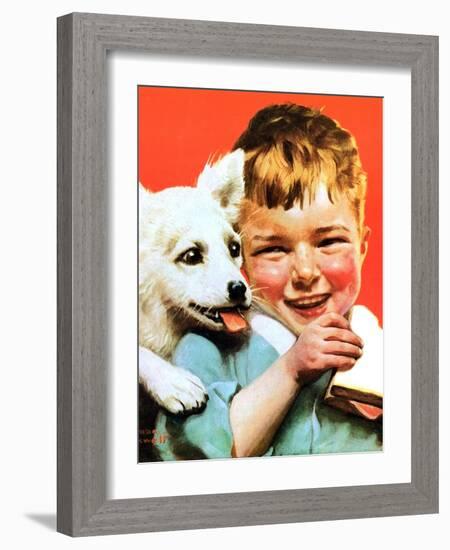 Laughing Boy with Sandwich and Puppy-Norman Rockwell-Framed Giclee Print