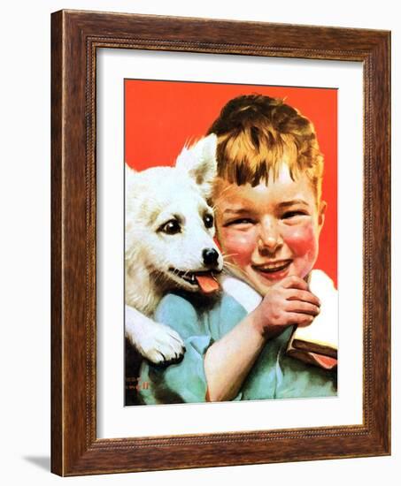 Laughing Boy with Sandwich and Puppy-Norman Rockwell-Framed Giclee Print