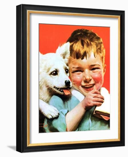 Laughing Boy with Sandwich and Puppy-Norman Rockwell-Framed Giclee Print