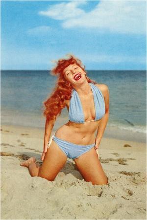 Laughing Redhead on Beach' Art Print | Art.com