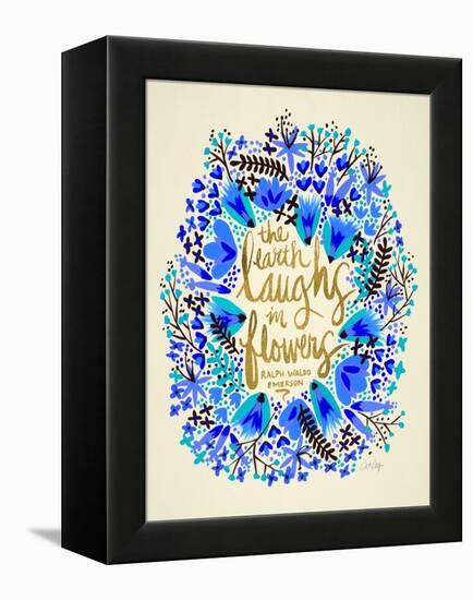 Laughs in Flowers ? Blue and Gold Palette-Cat Coquillette-Framed Stretched Canvas