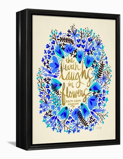 Laughs in Flowers ? Blue and Gold Palette-Cat Coquillette-Framed Stretched Canvas