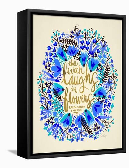 Laughs in Flowers ? Blue and Gold Palette-Cat Coquillette-Framed Stretched Canvas