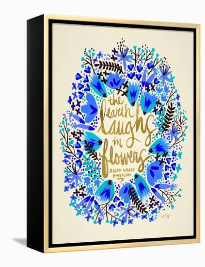 Laughs in Flowers ? Blue and Gold Palette-Cat Coquillette-Framed Stretched Canvas