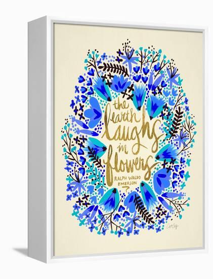 Laughs in Flowers ? Blue and Gold Palette-Cat Coquillette-Framed Stretched Canvas