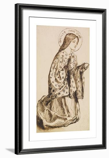 Launcelot at the Shrine of the Holy Grail - Study for The Angel of the Holy Grail-Dante Gabriel Rossetti-Framed Premium Giclee Print