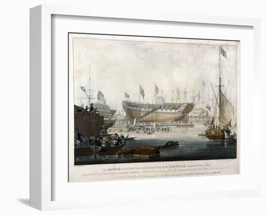 Launch of the East India Company's Ship, the 'Edinburgh' in 1825-Edward Duncan-Framed Giclee Print
