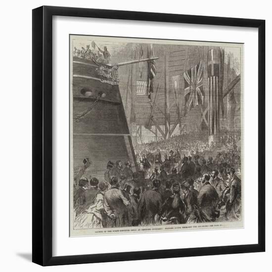 Launch of the Screw-Corvette Druid at Deptford Dockyard, Princess Louise Releasing the Dog-Shore-Arthur Hopkins-Framed Giclee Print