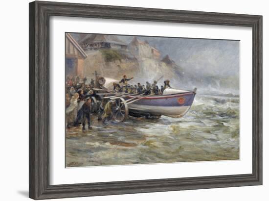 Launching the Cullerboats Lifeboat, 1902-Robert Jobling-Framed Giclee Print