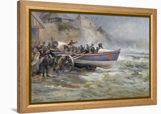 Launching the Cullerboats Lifeboat, 1902-Robert Jobling-Framed Premier Image Canvas