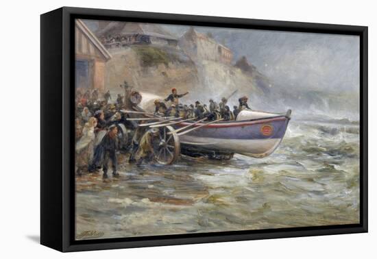 Launching the Cullerboats Lifeboat, 1902-Robert Jobling-Framed Premier Image Canvas