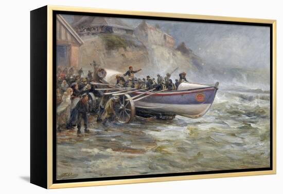 Launching the Cullerboats Lifeboat, 1902-Robert Jobling-Framed Premier Image Canvas