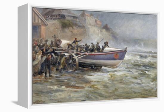 Launching the Cullerboats Lifeboat, 1902-Robert Jobling-Framed Premier Image Canvas