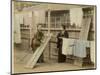 Laundry Day in Japan: Two Women Hang Up Clothes and Fabric to Dry Outdoors-null-Mounted Photographic Print