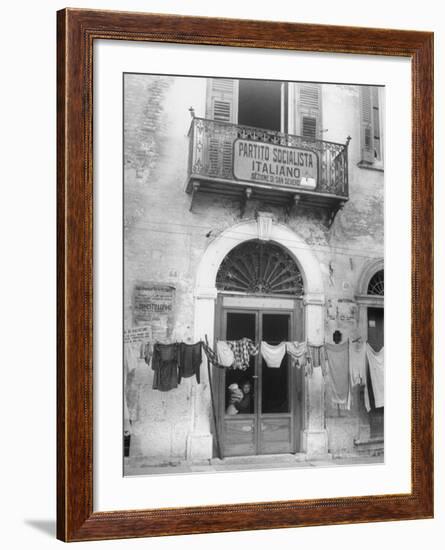 Laundry Hanging in Front of Local Headquarters-Walter Sanders-Framed Premium Photographic Print