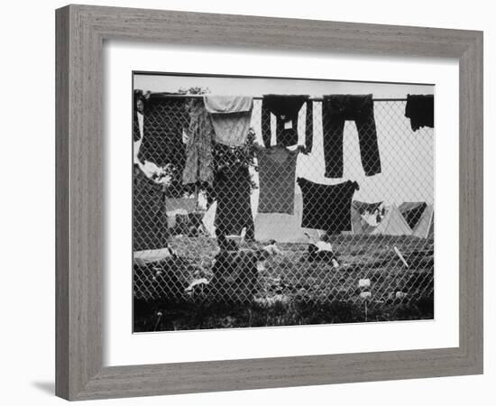 Laundry Hanging on Fence at Woodstock Music Festival-Bill Eppridge-Framed Photographic Print