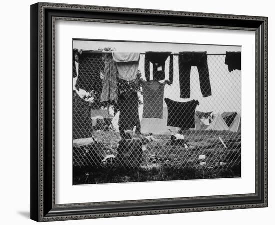 Laundry Hanging on Fence at Woodstock Music Festival-Bill Eppridge-Framed Photographic Print